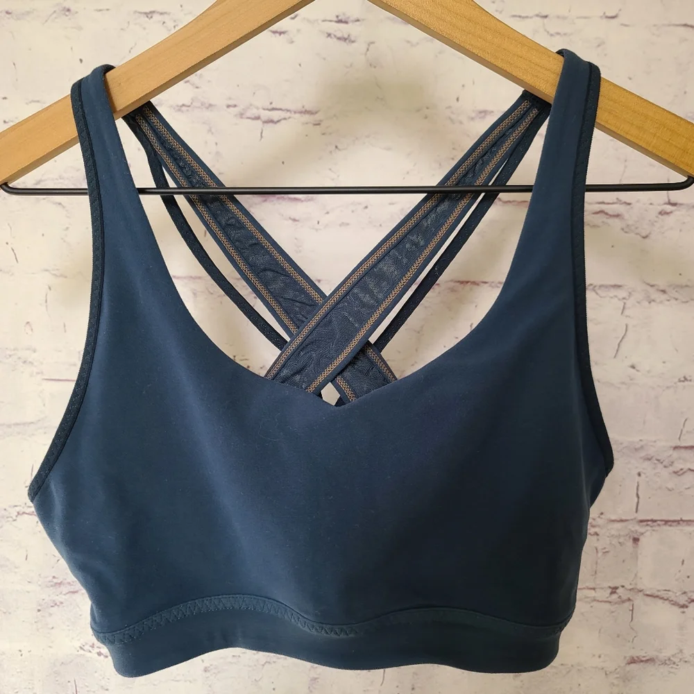 Athleta Transendence Powervita Teal Strappy Cross Back Sports Bra Small
